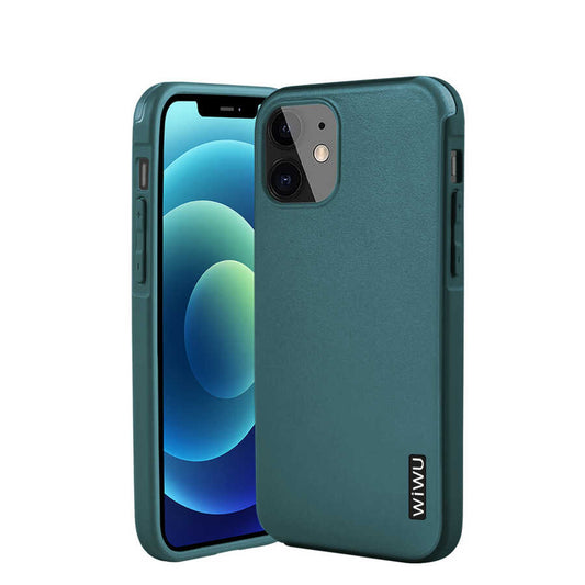 Apple iPhone 12 Kılıf Wiwu Sand Stone Kapak Koyu Yeşil