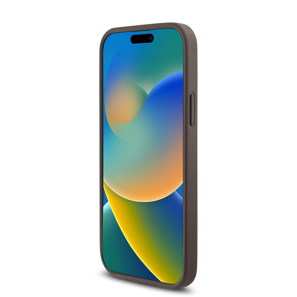 Apple iPhone 12 Pro Kılıf Guess Orjinal Lisanslı Magsafe Şarj Özellikli 4G Desen Yazı Logolu Kapak Kahverengi