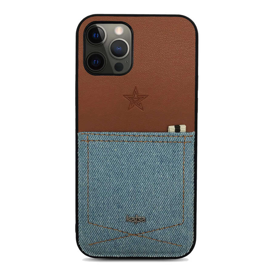 Apple iPhone 12 Pro Kılıf Kajsa Denim Kapak Mavi Açık