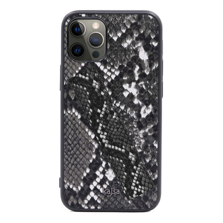 Apple iPhone 12 Pro Kılıf Kajsa Glamorous Serisi Snake Handstrap Kapak Siyah