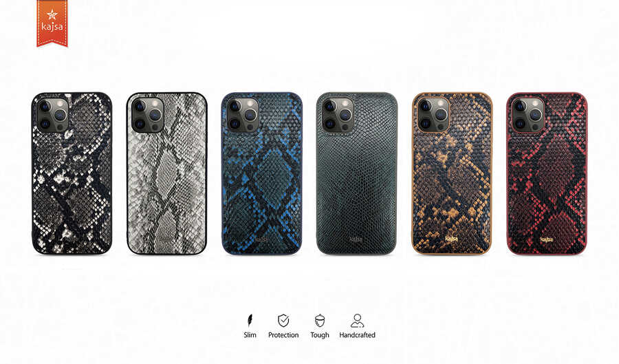Apple iPhone 12 Pro Kılıf Kajsa Glamorous Serisi Snake Pattern Kapak Kırmızı