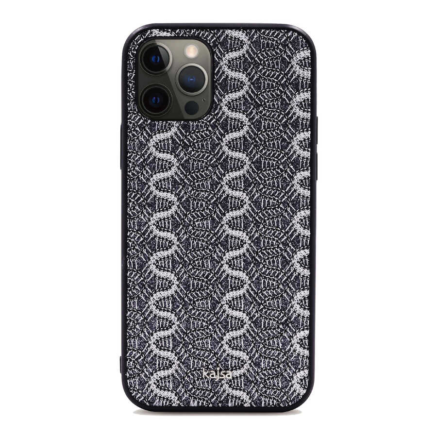 Apple iPhone 12 Pro Kılıf Kajsa Glamorous Serisi Waterfall Pattern Kapak Kahverengi