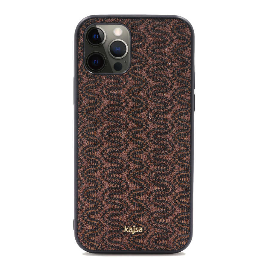 Apple iPhone 12 Pro Kılıf Kajsa Glamorous Serisi Waterfall Pattern Kapak Kahverengi