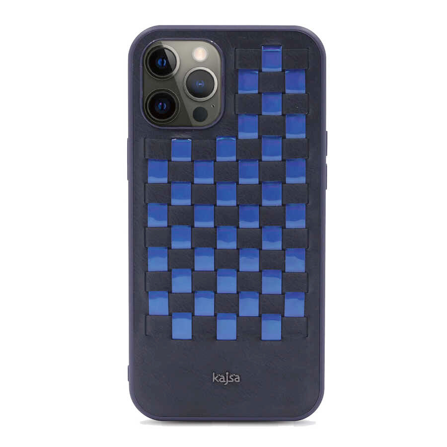 Apple iPhone 12 Pro Kılıf Kajsa Preppie Serisi Spotlight Woven Kapak Mavi