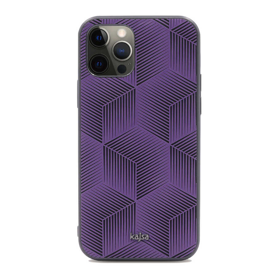 Apple iPhone 12 Pro Kılıf Kajsa Splendid Serisi 3D Cube Kapak Mor