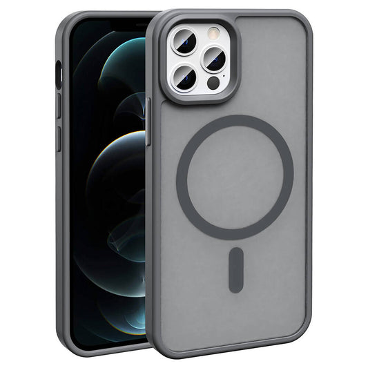Apple iPhone 12 Pro Kılıf M-safe Şarj Özellikli Mat Arka Yüzey Zore Sio Kapak Gri