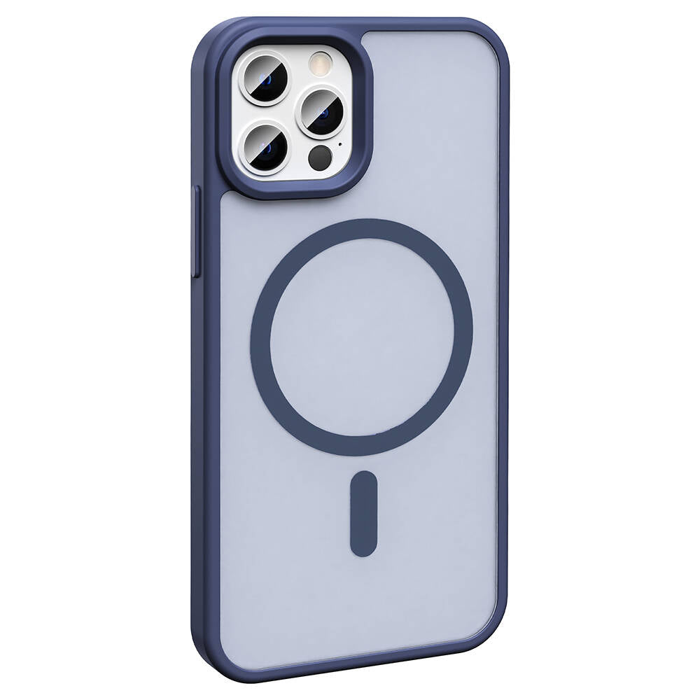 Apple iPhone 12 Pro Kılıf M-safe Şarj Özellikli Mat Arka Yüzey Zore Sio Kapak Lacivert
