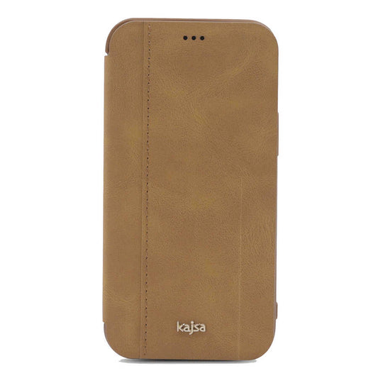 Apple iPhone 12 Pro Max Kılıf Kajsa Dale Serisi Parallel PU Folio Kapaklı Kılıf Kahve Açık