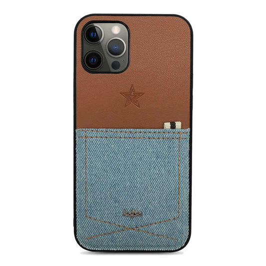 Apple iPhone 12 Pro Max Kılıf Kajsa Denim Kapak Mavi Açık