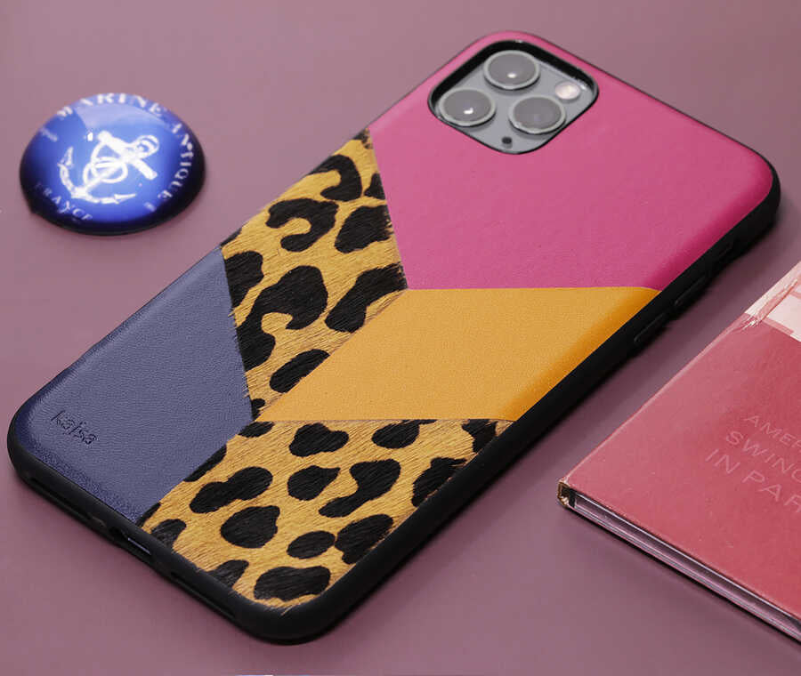 Apple iPhone 12 Pro Max Kılıf Kajsa Glamorous Serisi Leopard Combo Kapak Lacivert