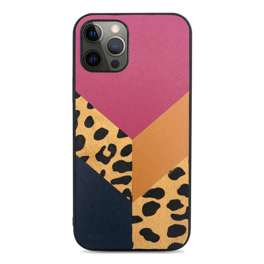 Apple iPhone 12 Pro Max Kılıf Kajsa Glamorous Serisi Leopard Combo Kapak Pembe