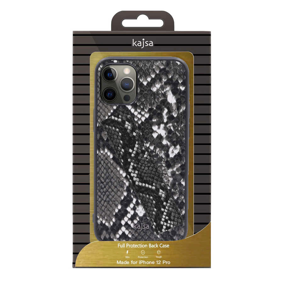 Apple iPhone 12 Pro Max Kılıf Kajsa Glamorous Serisi Snake Handstrap Kapak Gri