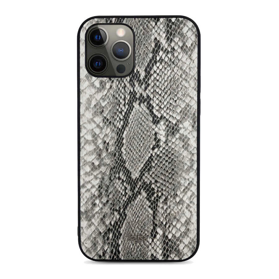 Apple iPhone 12 Pro Max Kılıf Kajsa Glamorous Serisi Snake Pattern Kapak Siyah