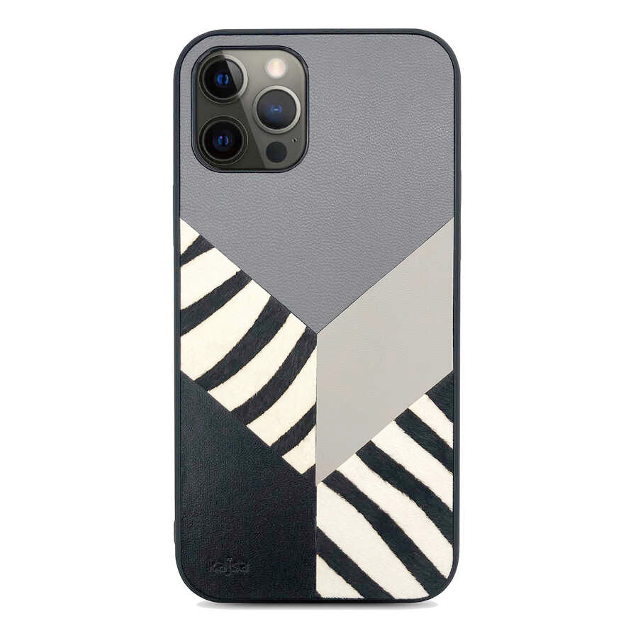 Apple iPhone 12 Pro Max Kılıf Kajsa Glamorous Serisi Zebra Combo Kapak Füme