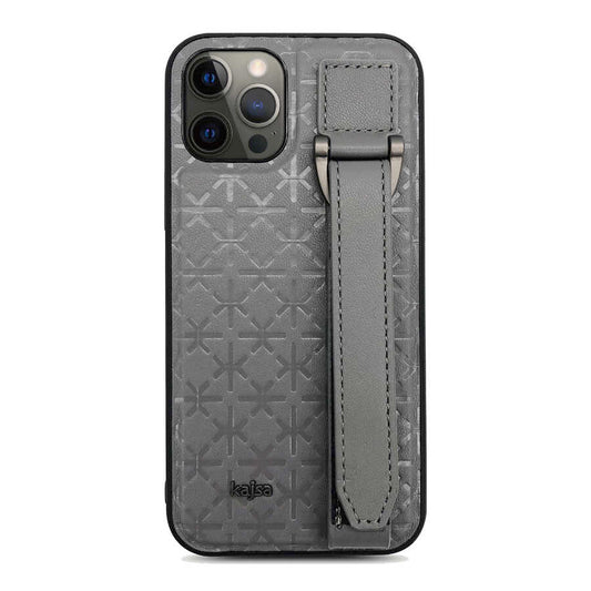 Apple iPhone 12 Pro Max Kılıf Kajsa Neo Clasic Serisi Mono K Strap Kapak Gri