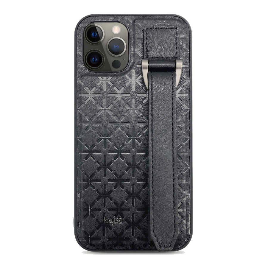 Apple iPhone 12 Pro Max Kılıf Kajsa Neo Clasic Serisi Mono K Strap Kapak Siyah