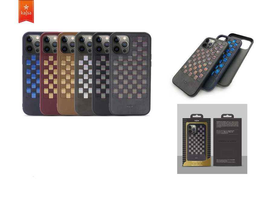 Apple iPhone 12 Pro Max Kılıf Kajsa Preppie Serisi Spotlight Woven Kapak Gri