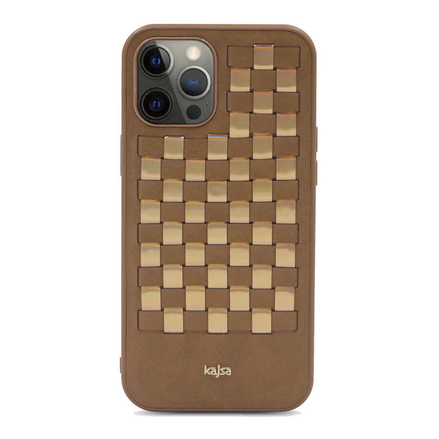 Apple iPhone 12 Pro Max Kılıf Kajsa Preppie Serisi Spotlight Woven Kapak Koyu Yeşil