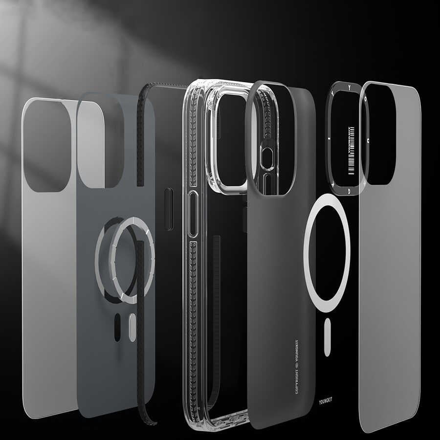 Apple iPhone 12 Pro Max Kılıf Magsafe Şarj Özellikli YoungKit Exquisite Serisi Kapak Siyah