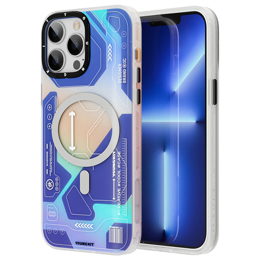 Apple iPhone 12 Pro Max Kılıf Magsafe Şarj Özellikli YoungKit Metaverse Serisi Kapak Mavi