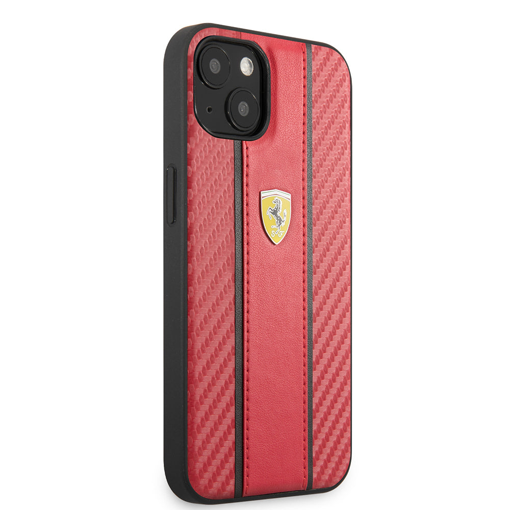 Apple iPhone 13 Kılıf Ferrari Orjinal Lisanslı PU Deri Ve Karbon Dizayn Kapak Siyah