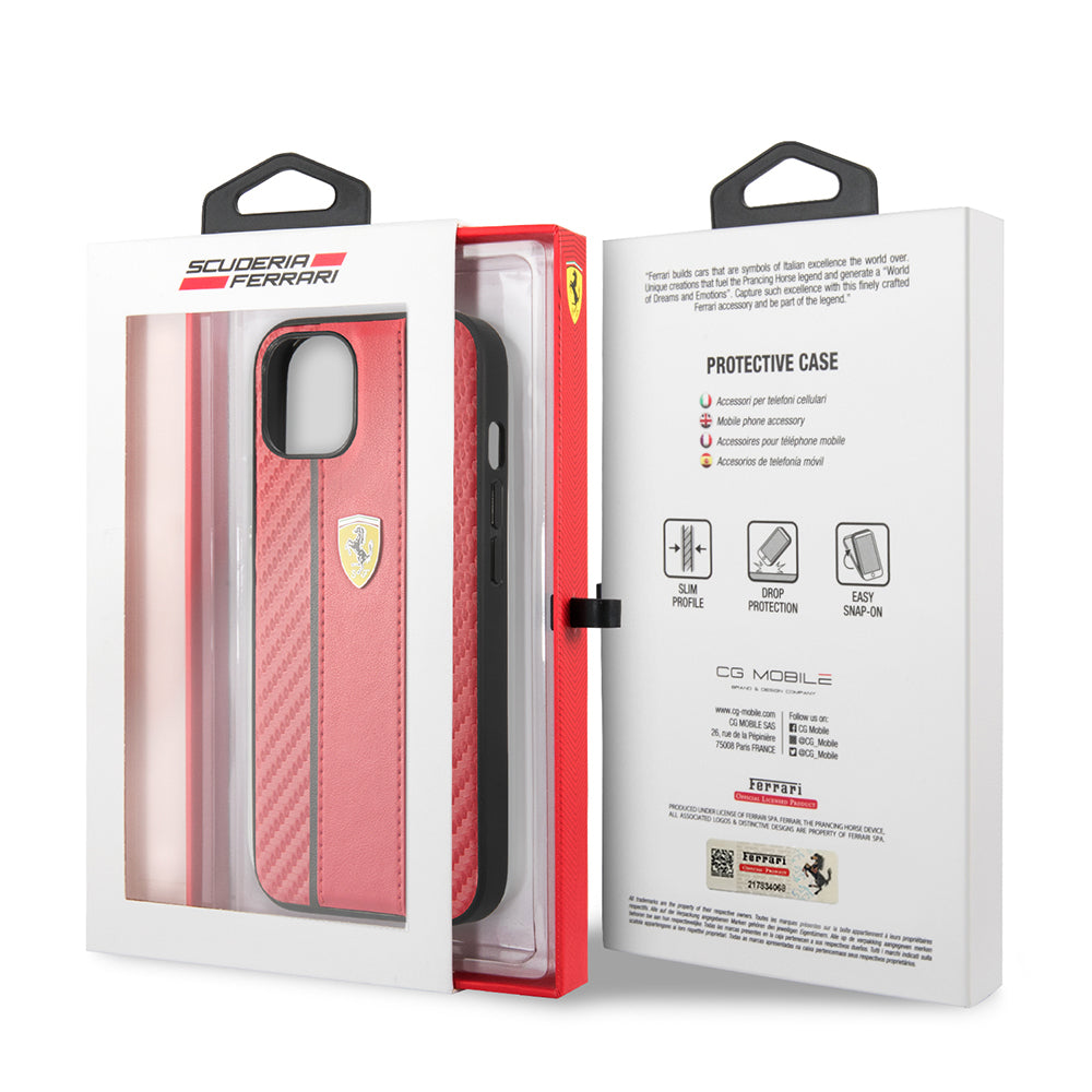 Apple iPhone 13 Kılıf Ferrari Orjinal Lisanslı PU Deri Ve Karbon Dizayn Kapak Siyah