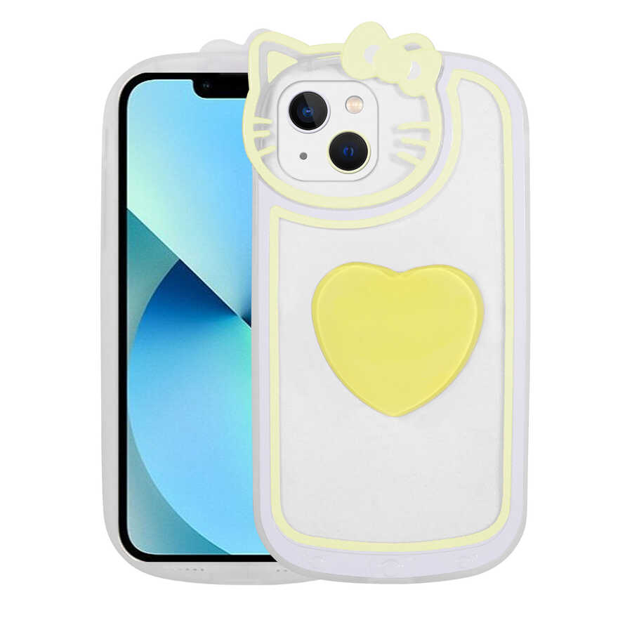 Apple iPhone 13 Kılıf Kedi Figürlü Transparan Pop Soketli Zore Ritmik Kapak Pembe