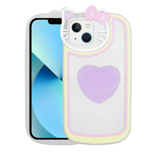 Apple iPhone 13 Kılıf Kedi Figürlü Transparan Pop Soketli Zore Ritmik Kapak Lila