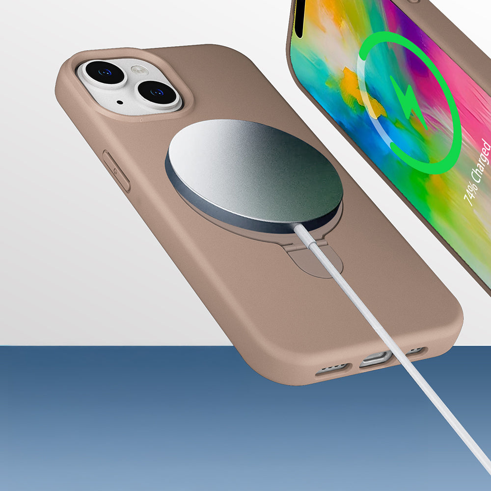 Apple iPhone 13 Kılıf M-safe Şarj Özellikli Standlı Zore Samara Kapak Desert Gold