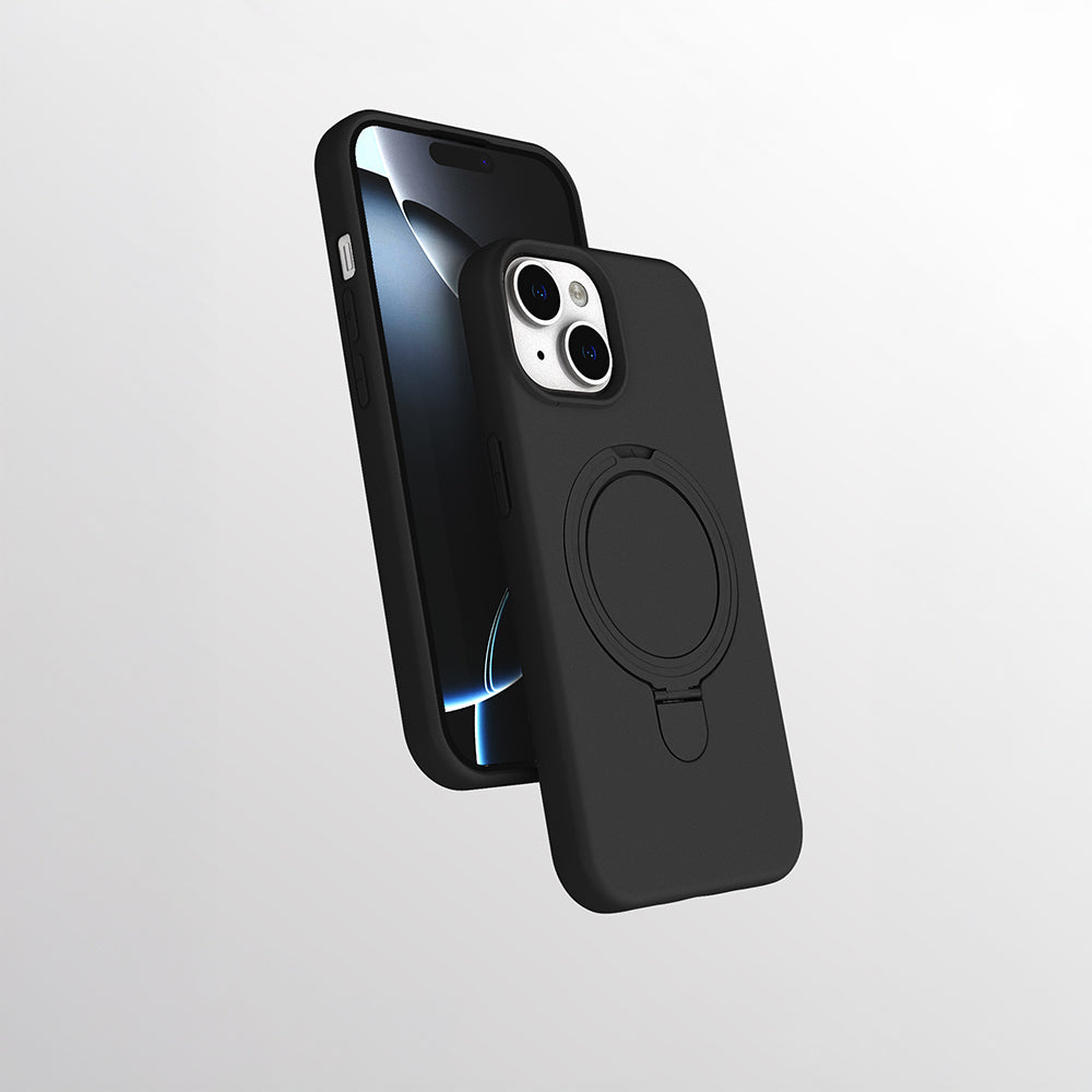 Apple iPhone 13 Kılıf M-safe Şarj Özellikli Standlı Zore Samara Kapak Siyah