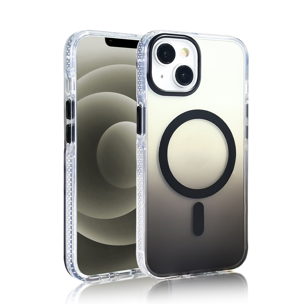 Apple iPhone 13 Kılıf M-safe Şarj Özellikli Transparan Renk Geçişli Zore Toros Kapak Gri