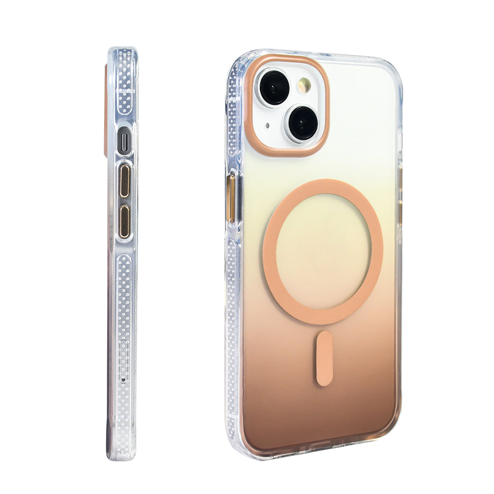 Apple iPhone 13 Kılıf M-safe Şarj Özellikli Transparan Renk Geçişli Zore Toros Kapak Gold