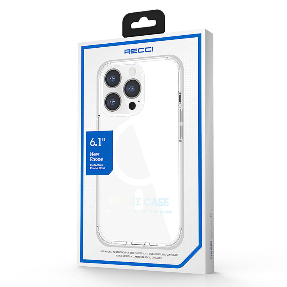 Apple iPhone 13 Kılıf Magsafe Şarj Özellikli Airbagli Şeffaf PC Arka Yüzey Recci Magnetik Suction Serisi Kapak Şeffaf