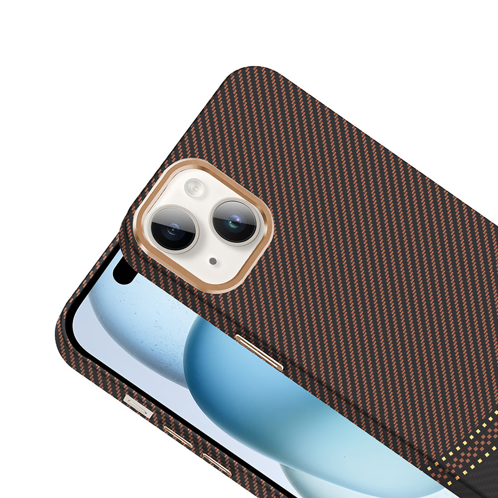 Apple iPhone 13 Kılıf M-safe Şarj Özellikli Karbon Fiber Görünümlü Zore Gros Kapak Gri-Siyah