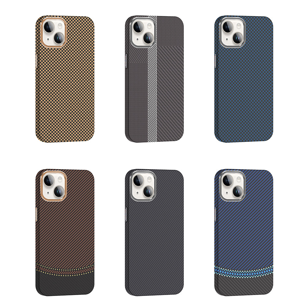 Apple iPhone 13 Kılıf M-safe Şarj Özellikli Karbon Fiber Görünümlü Zore Gros Kapak Desert Titanyum