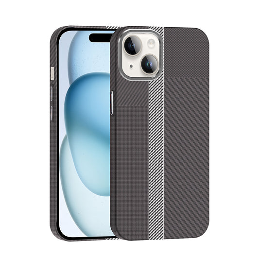 Apple iPhone 13 Kılıf M-safe Şarj Özellikli Karbon Fiber Görünümlü Zore Gros Kapak Gri-Siyah