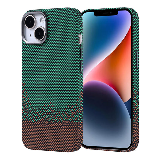 Apple iPhone 13 Kılıf M-safe Şarj Özellikli Karbon Fiber Görünümlü Zore Nekst Kapak Yeşil