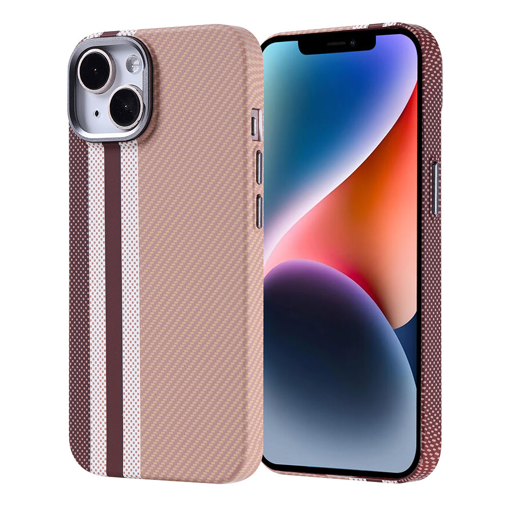 Apple iPhone 13 Kılıf M-safe Şarj Özellikli Karbon Fiber Görünümlü Zore Nekst Kapak Gold