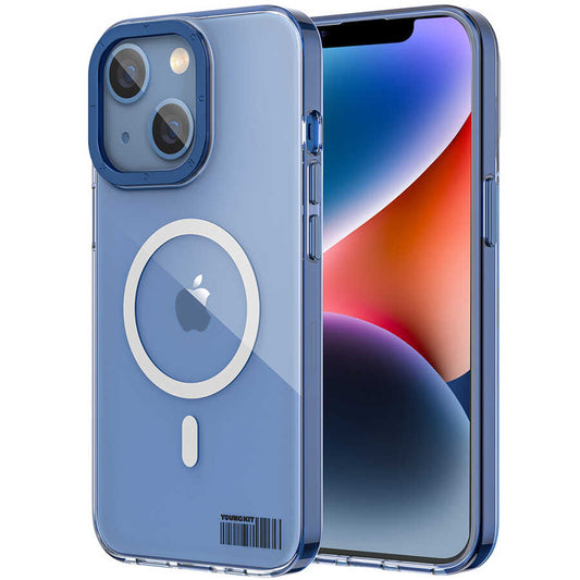 Apple iPhone 13 Kılıf Magsafe Şarj Özellikli Youngkit Coloured Glaze Serisi Kapak Mavi