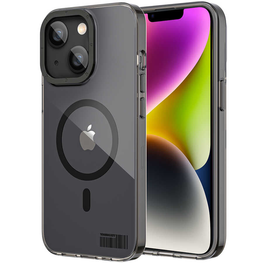 Apple iPhone 13 Kılıf Magsafe Şarj Özellikli Youngkit Coloured Glaze Serisi Kapak Siyah