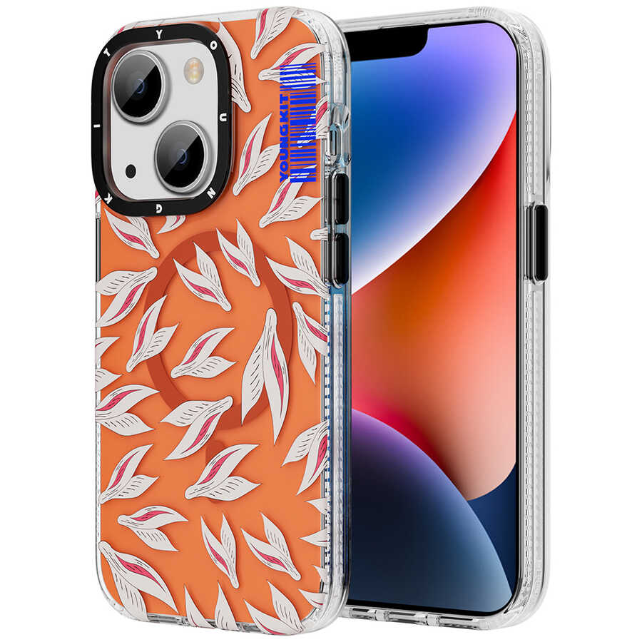 Apple iPhone 13 Kılıf Magsafe Şarj Özellikli Youngkit Play Rabbit Serisi Kapak Sarı