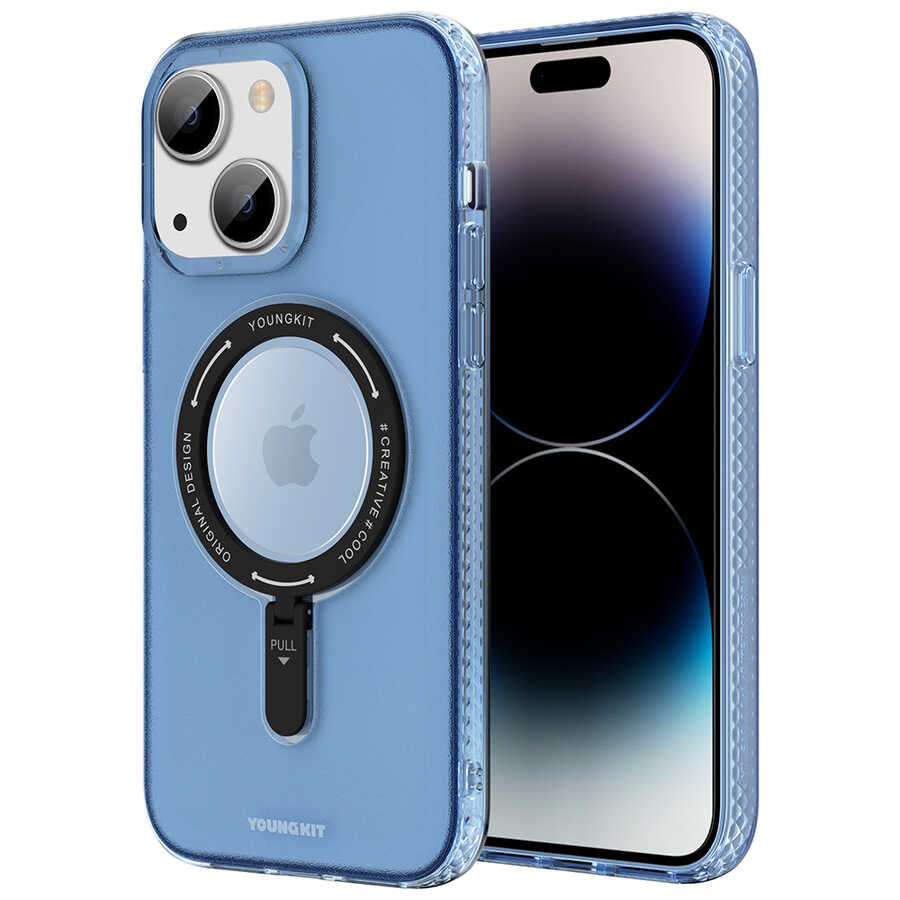 Apple iPhone 13 Kılıf Magsafe Şarj Özellikli Youngkit Rock Serisi Kapak Mavi