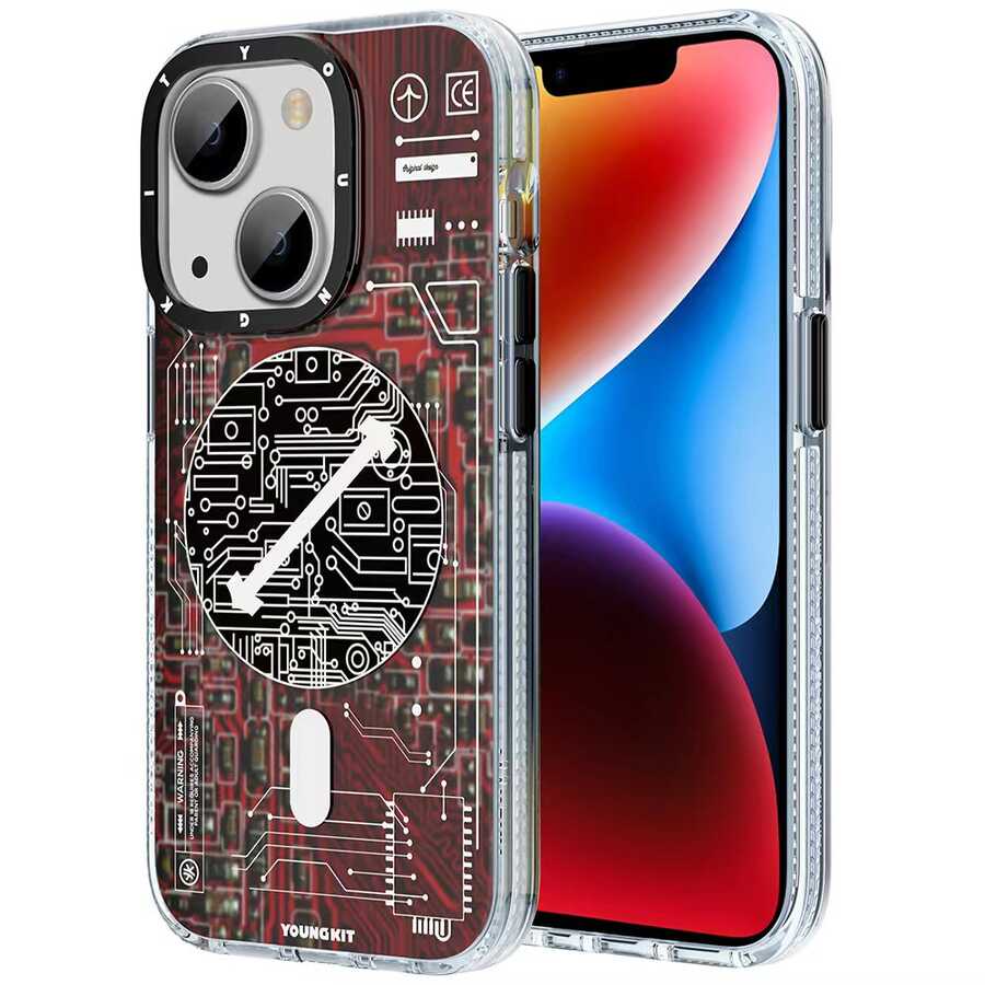 Apple iPhone 13 Kılıf Magsafe Şarj Özellikli YoungKit Technology Serisi Kapak Siyah