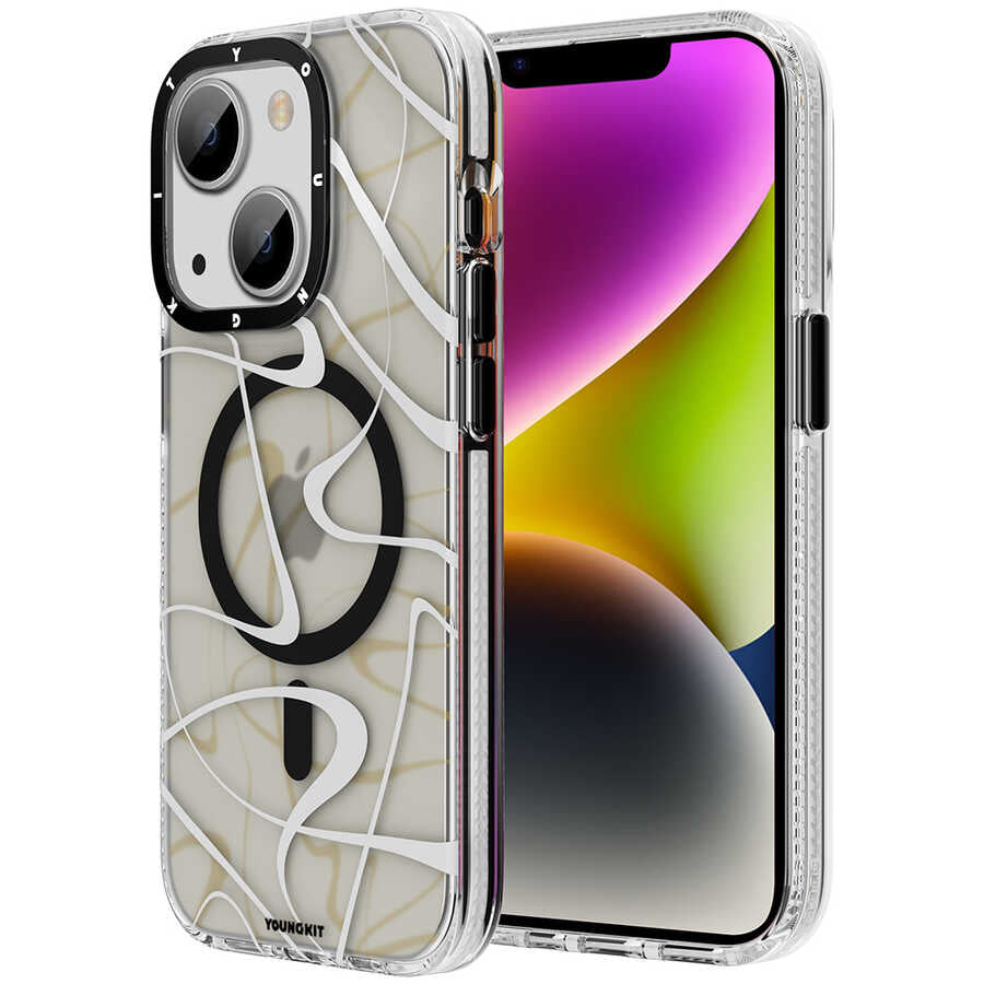 Apple iPhone 13 Kılıf Magsafe Şarj Özellikli Youngkit Water-Ink Serisi Kapak Siyah