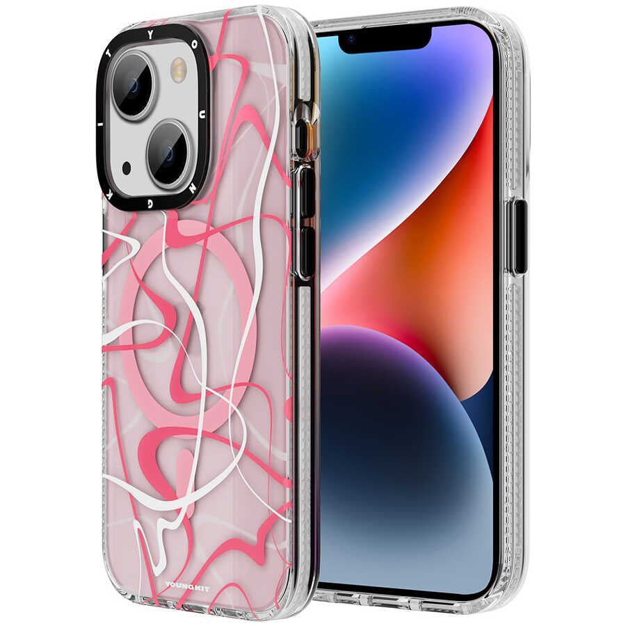 Apple iPhone 13 Kılıf Magsafe Şarj Özellikli Youngkit Water-Ink Serisi Kapak Beyaz