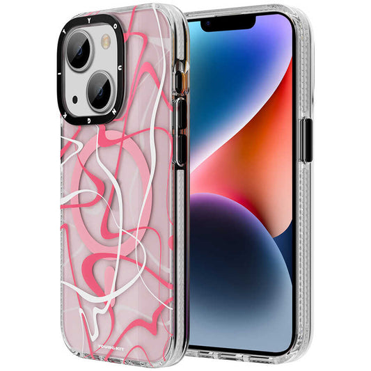 Apple iPhone 13 Kılıf Magsafe Şarj Özellikli Youngkit Water-Ink Serisi Kapak Kırmızı