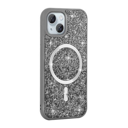 Apple iPhone 13 Kılıf Pırlanta Tasarımlı M-safe Şarj Özellikli Zore Mozaik Silikon Kapak Titanyum-Gri