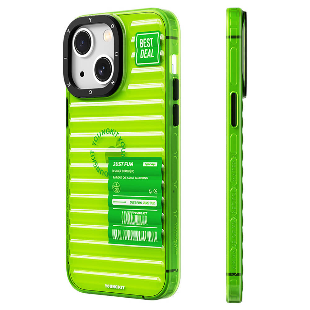 Apple iPhone 13 Kılıf Şeffaf Renkli Tasarım YoungKit Fluorite Serisi Kapak Yeşil
