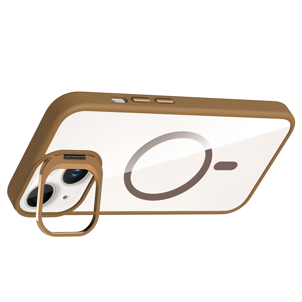 Apple iPhone 13 Kılıf Standlı ve Kamera Lens Hediyeli M-Safe Şarj Özellikli Zore Etro Kapak Gri