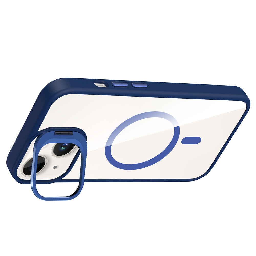 Apple iPhone 13 Kılıf Standlı ve Kamera Lens Hediyeli M-Safe Şarj Özellikli Zore Etro Kapak Siyah